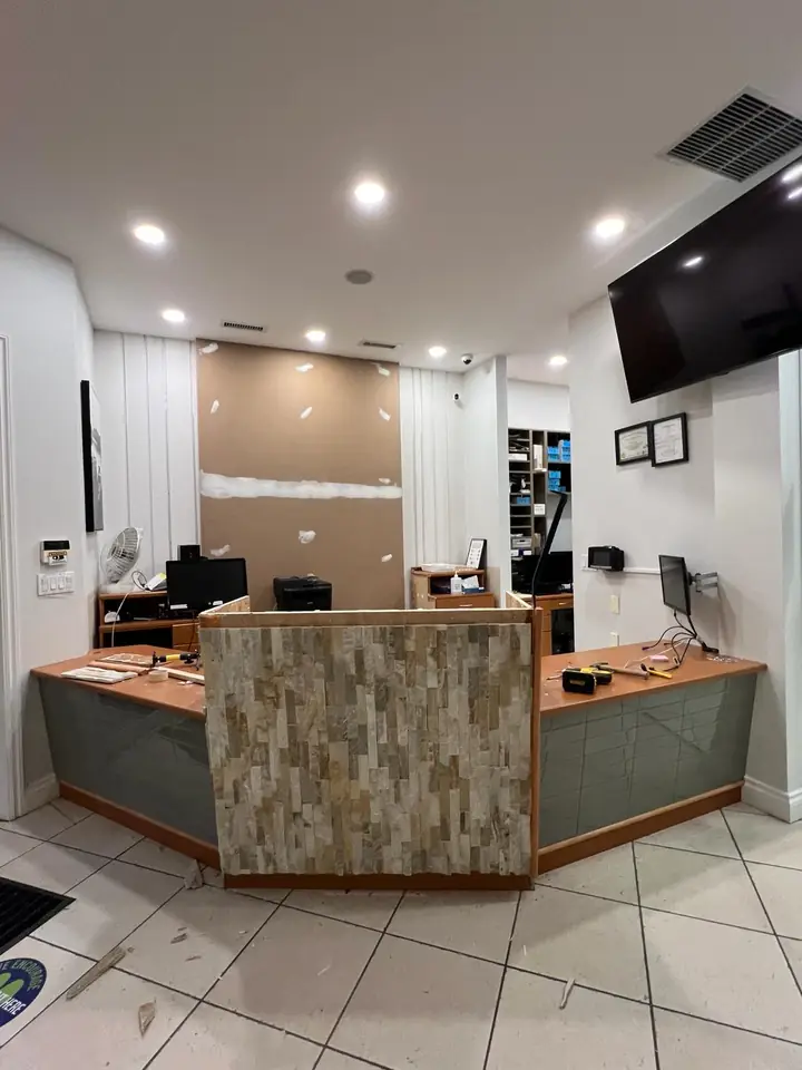 The Burnaby office reception area before the new desk